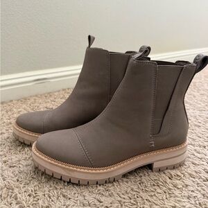 Toms Taupe Chelsea Lug Booties with Tan Sole